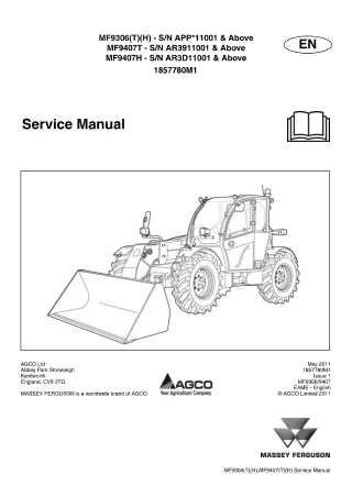 Massey Ferguson MF9306H Telescopic Handler Service Repair Manual SN APP11001 and Above