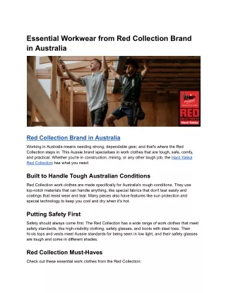 Essential Workwear from Red Collection Brand in Australia