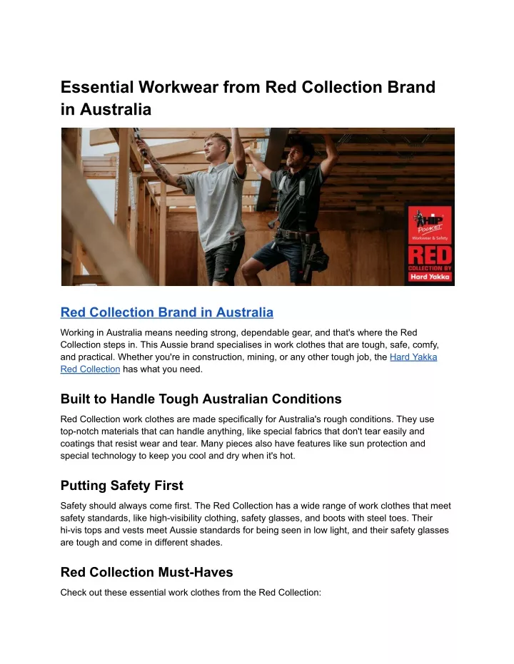 essential workwear from red collection brand