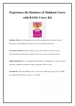 Experience the Richness of Makhani Curry with BANG Curry Kit