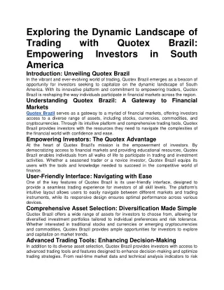 Exploring the Dynamic Landscape of Trading with Quotex Brazil