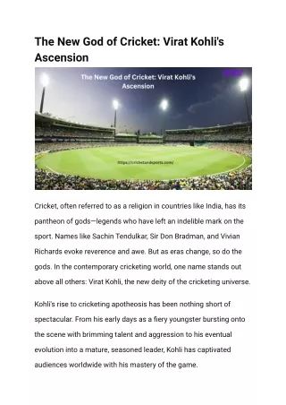 The New God of Cricket Virat Kohli's Ascension