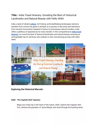 India Travel Itinerary_ Unveiling the Best of Historical Landmarks and Natural Beauty with Hello Atithi