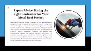 Expert Advice Hiring the Right Contractor for Your Metal Roof Project