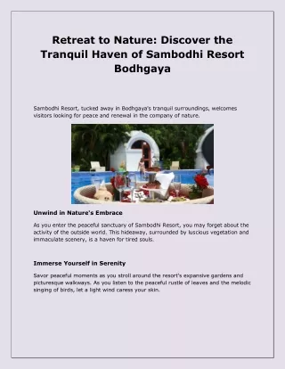 Get Back to Nature: Explore Sambodhi Resort Bodhgaya's Calm Haven