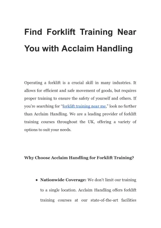 Find Forklift Training Near You with Acclaim Handling