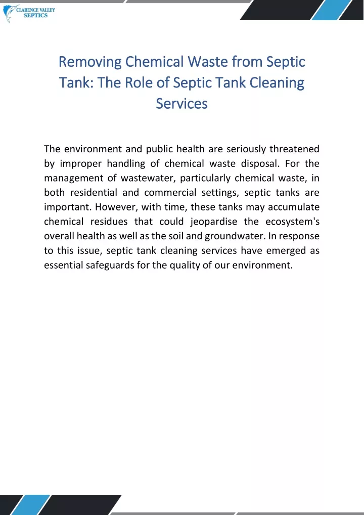 removing chemical waste from septic removing