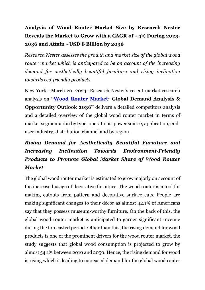 analysis of wood router market size by research