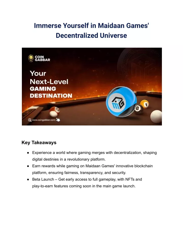 immerse yourself in maidaan games decentralized