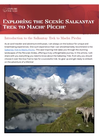 Exploring the Scenic Salkantay Trek to Machu Picchu