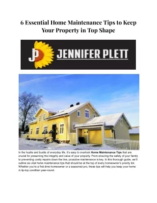 Jenniferplett Winnipeg Realtor - 6 Essential Home Maintenance Tips to Keep Your Property in Top Shape