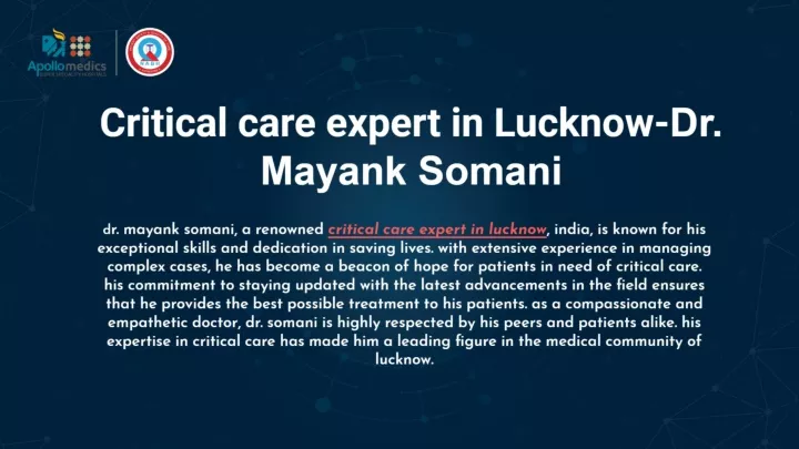 critical care expert in lucknow dr mayank somani