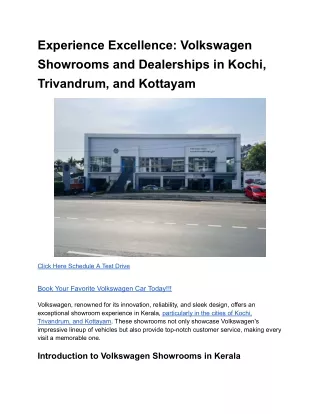 Volkswagen Showrooms and Dealerships in Kochi, Trivandrum, and Kottayam