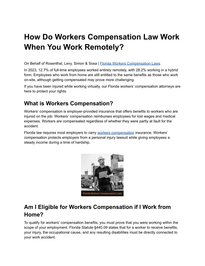 how do workers compensation law work when