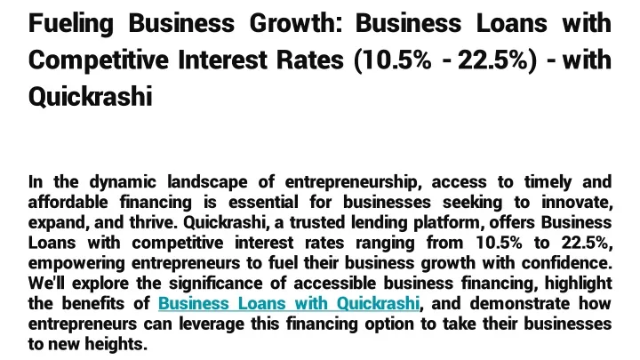 fueling business growth business loans with competitive interest rates 10 5 22 5 with quickrashi