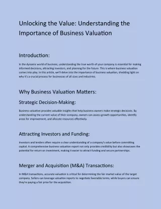 Unlocking the Value: Understanding the  Importance of Business Valuation