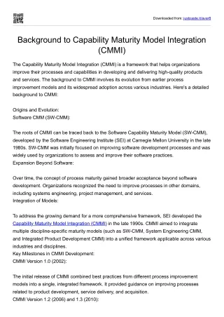 Background to Capability Maturity Model Integration (CMMI)