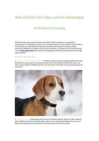Exploring the Role of Safety Cat Collars and the Advantages of Online Purchasing