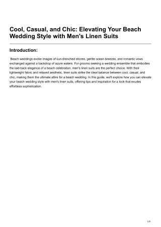 Cool, Casual, and Chic Elevating Your Beach Wedding Style with Men's Linen Suits