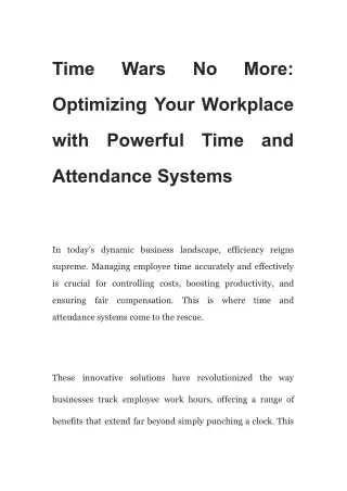 Time Wars No More_ Optimizing Your Workplace with Powerful Time and Attendance Systems