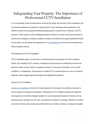 Safeguarding Your Property - The Importance of Professional CCTV Installation