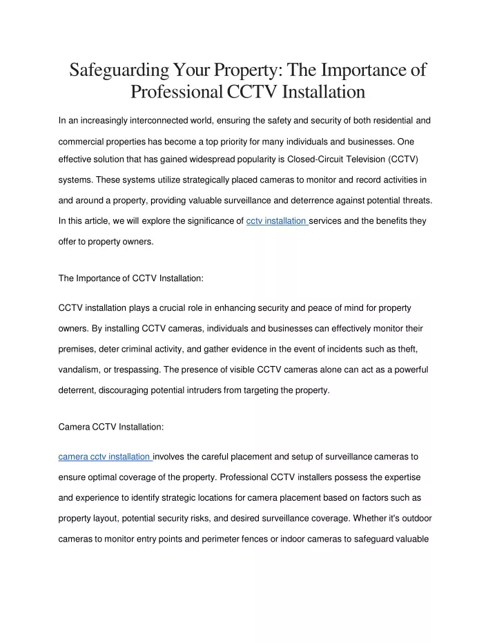 safeguarding your property the importance of professional cctv installation