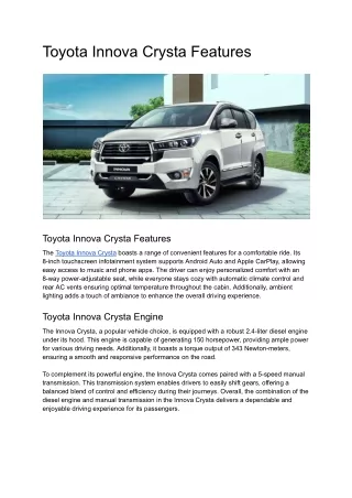 Toyota Innova Crysta Features