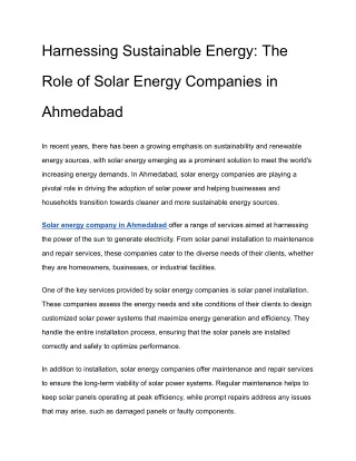 Empowering Sustainability: Leading Solar Company in Ahmedabad