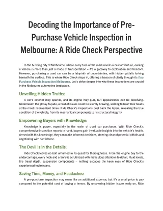 decoding the importance of pre purchase vehicle