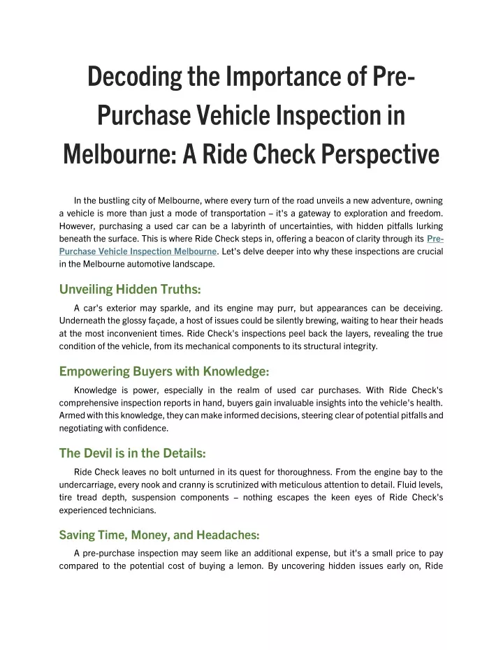 decoding the importance of pre purchase vehicle