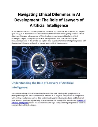 Navigating Ethical Dilemmas in AI Development: The Role of Lawyers of Artificial