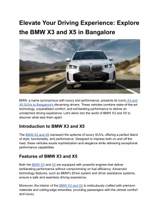 Elevate Your Driving Experience_ Explore the BMW X3 and X5 in Bangalore