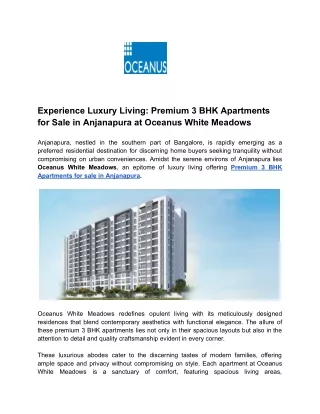 Experience Luxury Living_ Premium 3 BHK Apartments for Sale in Anjanapura at Oceanus White Meadows