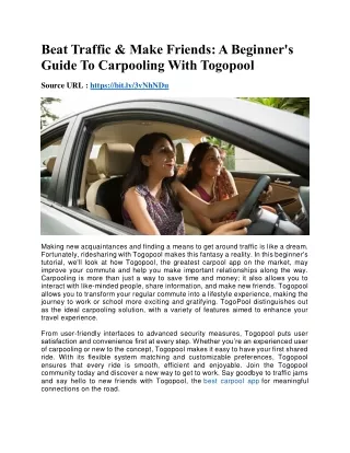 Beat Traffic & Make Friends - A Beginner's Guide To Carpooling With Togopool