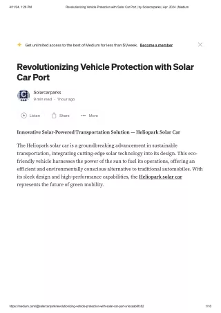 Revolutionizing Vehicle Protection with Solar Car Port _ by Solarcarparks _ Apr, 2024 _ Medium