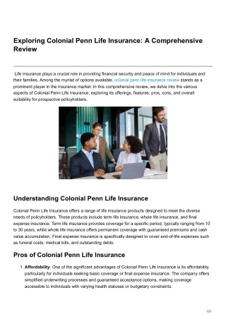 Exploring Colonial Penn Life Insurance A Comprehensive Review