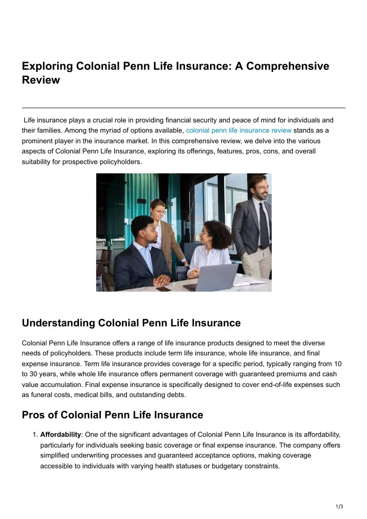 exploring colonial penn life insurance