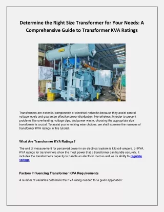An All-Inclusive Reference for Transformer KVA Ratings