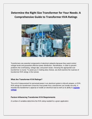 determine the right size transformer for your