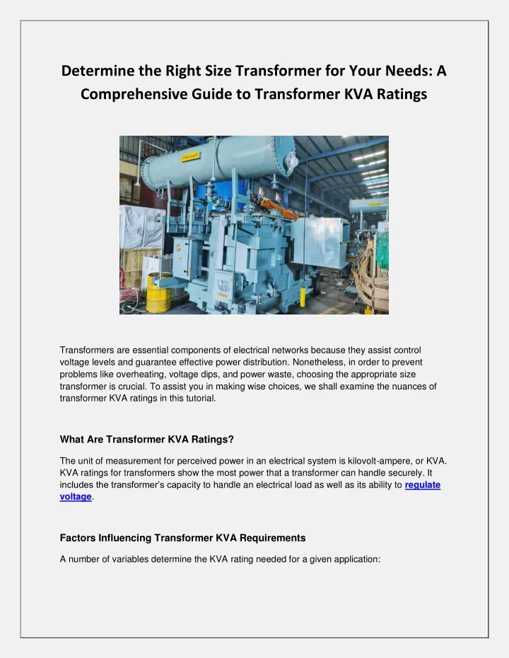 determine the right size transformer for your