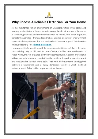 Why Choose A Reliable Electrician For Your Home