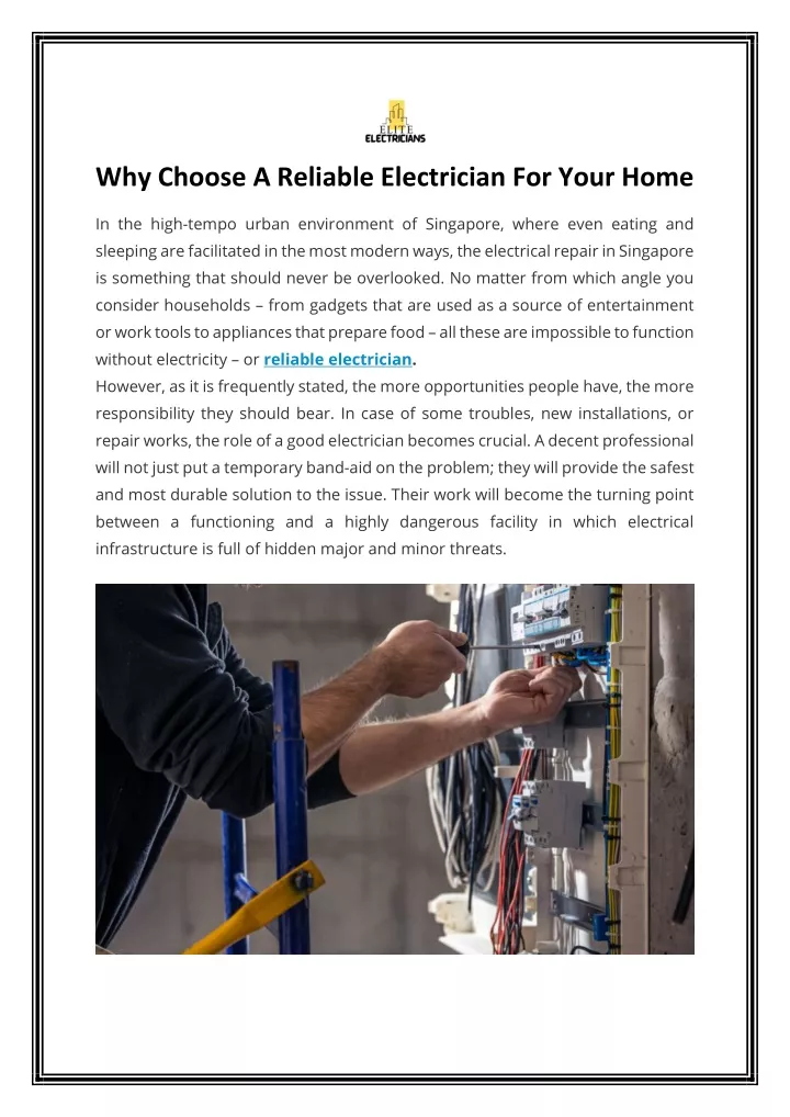 why choose a reliable electrician for your home