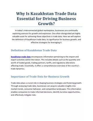 Why Is Kazakhstan Trade Data Essential for Driving Business Growth