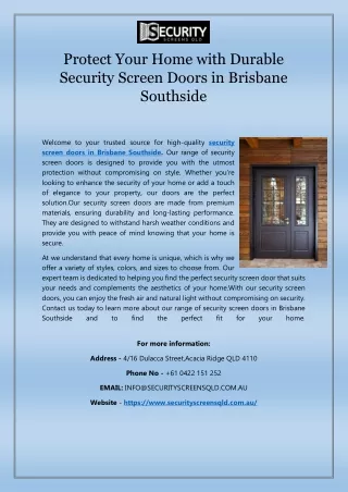 Protect Your Home with Durable Security Screen Doors in Brisbane Southside