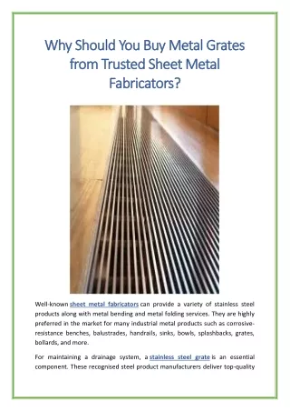 why should you buy metal grates from trusted sheet metal fabricators