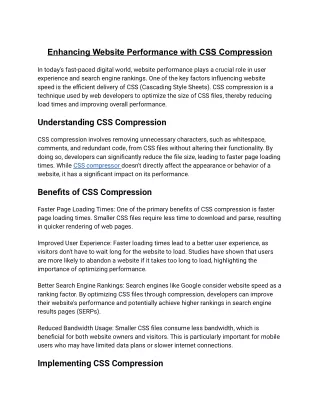 Unlocking Website Speed: The Power of CSS Compression | A Developer's Guide