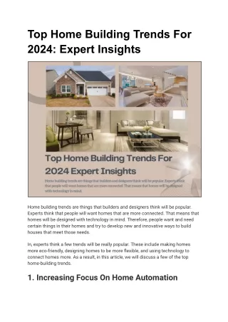Building Tomorrow's Homes Today Key Trends Redefining Home Construction in 2024