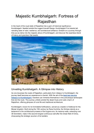 Majestic Kumbhalgarh_ Fortress of Rajasthan