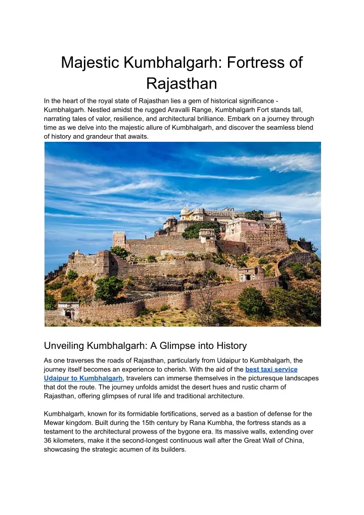 majestic kumbhalgarh fortress of rajasthan