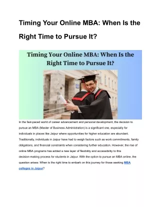 Timing Your Online MBA: When Is the Right Time to Pursue It?